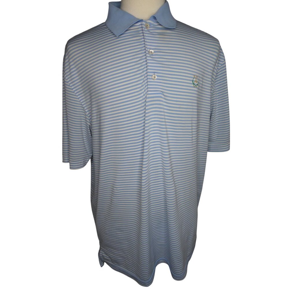 Peter Millar Summer Comfort Polo Golf Shirt Blue White Stripes‎ Size L